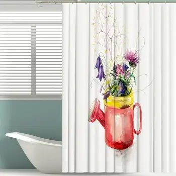 

3D Printed Waterproof Polyester Multiple sizes Shower Curtain Flower vase pattern Bath Products Bathroom Decor with 12 Hooks