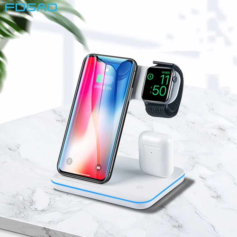 Cena FDGAO 3 W 1 15W Qi bezprzewodowa ładowarka uchwyt stacja dokująca dla iphone 11 Pro Max XR XS MAX X dla Apple Watch 5 4 3 2 Airpods