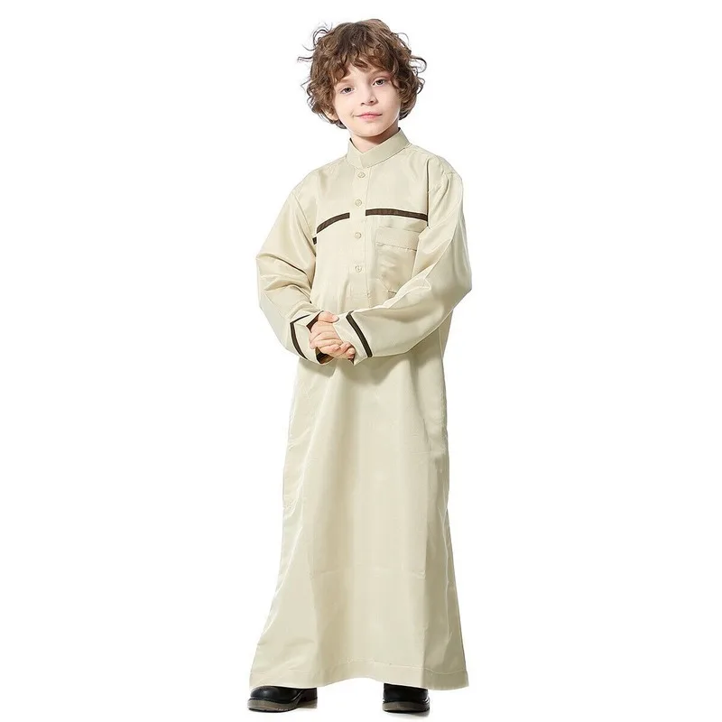 Dubai Arab Muslim Kids Abaya Jubba Thobe Boy Stand Collar Long Dress Caftan Children Islamic Robe Kaftan Ramadan Worship Service |