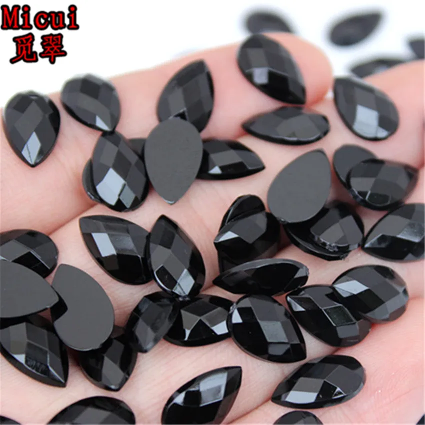 Black Micui 100 шт 8*13 мм разноцветные стразы в виде капли с плоской задней стороной акриловые камни хрустальные камни не Швейные бусины для одежды DIY MC716 - Цвет: Black