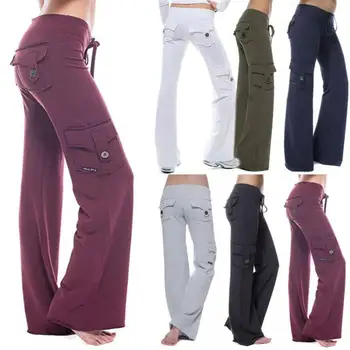

Hot-selling Ladies Patch Pockets Buttoned Casual Micro-flared Multi-pocket Trousers Solid Color Fashion Street Wild