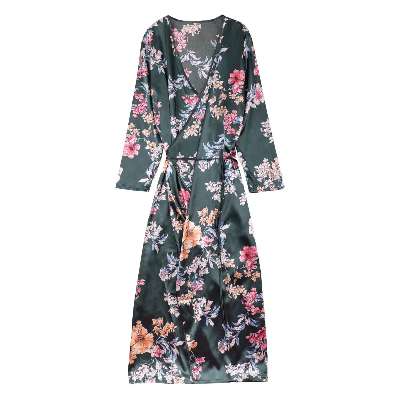 

Of Yao Ting Silk Pajamas Ladies Autumn Long-sleeved Silk Home Wear Wholesale WP682 Nightgown Dark Green,wine Red Female Full 95