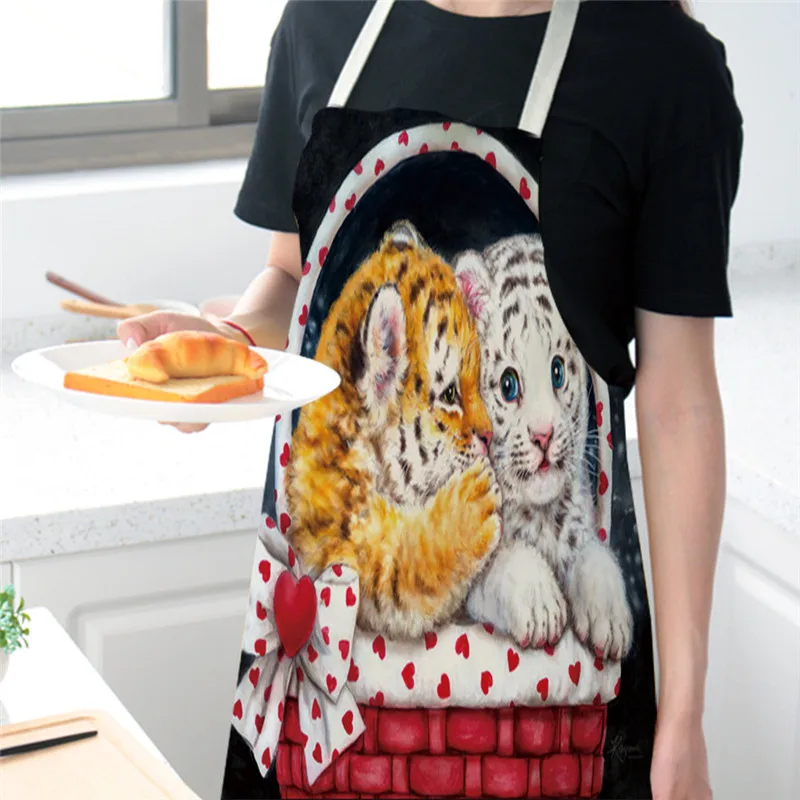 Panda Apron Pattern Kitchen Apron Cotton Linen Aprons for Woman Sleeveless Home Cooking Baking Bibs Cleaning Tools