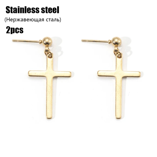 Fashion Men's Stainless Steel Cross Pendant Cartilage Drop Dangle Earrings Punk Jewelry for Cool Women Girl Friendship Gifts TD936 1pcs