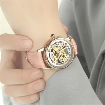 

New Fashion Women's Watch Automatic Hollow Mechanical Watch Leather Watch band Fashional waterproof Clock Gifts