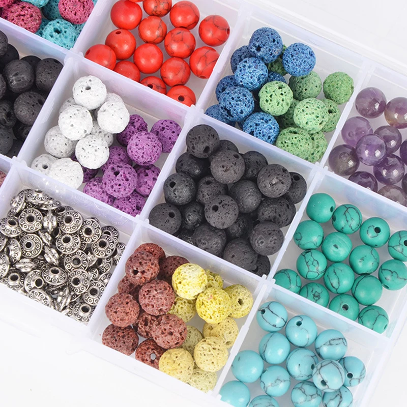 DoreenBeads 1 Box Mixed Natural Lava Rock Beads Set Colorful Spacer Earrings Necklace Making Findings Jewelry DIY Kit | Украшения и