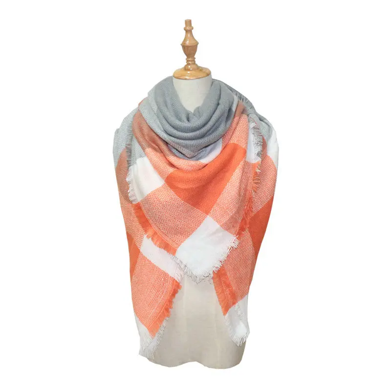 New Style Winter Women's Europe And America Mantle Thick Extra-large Warm Shawl Classic Plaid Faux Cashmere Kerchief