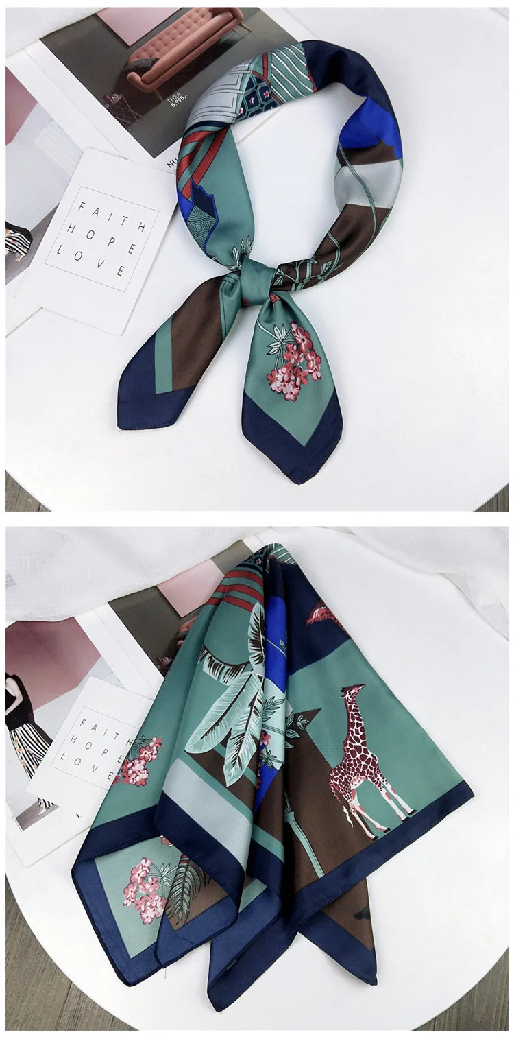 Шелковый шарф 70*70, новая мода, бант, цветочный принт, Женская шаль, атлас, маленькие квадраты, украшение на голову, шарфы