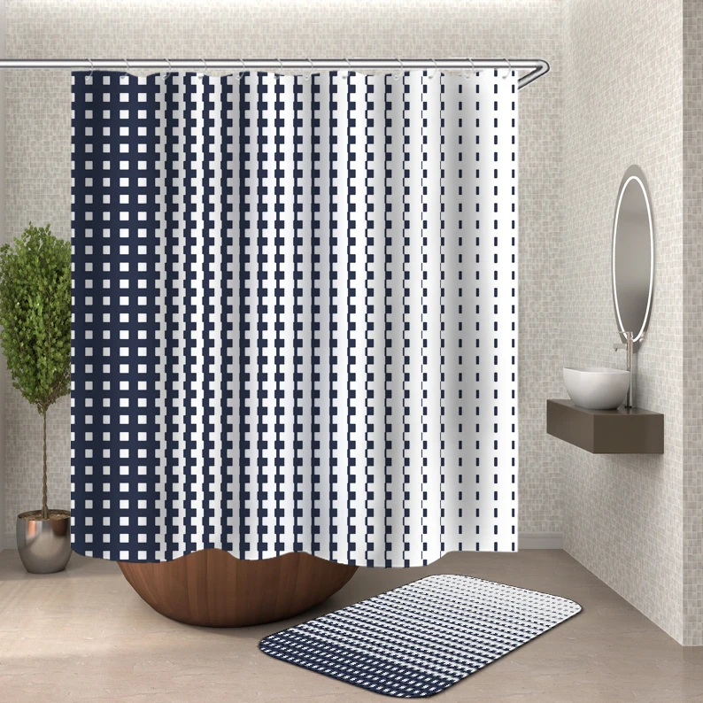 Details about   Modern Nordic Shower Curtain With Hook Geometric Pattern Waterproof Curtains New 