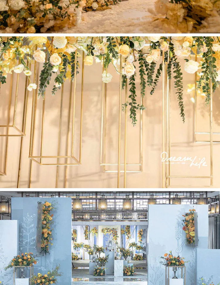 Wedding Prop flower stand arch road lead decor artificial flower wrought metal iron square block wedding birthday party decor