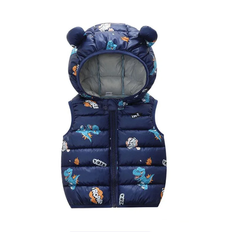 Autumn Winter Child Waistcoat Girls Boys Down Vest Sleeveless Kids Printed Hooded Jacket Outerwear Infant Baby Clothes