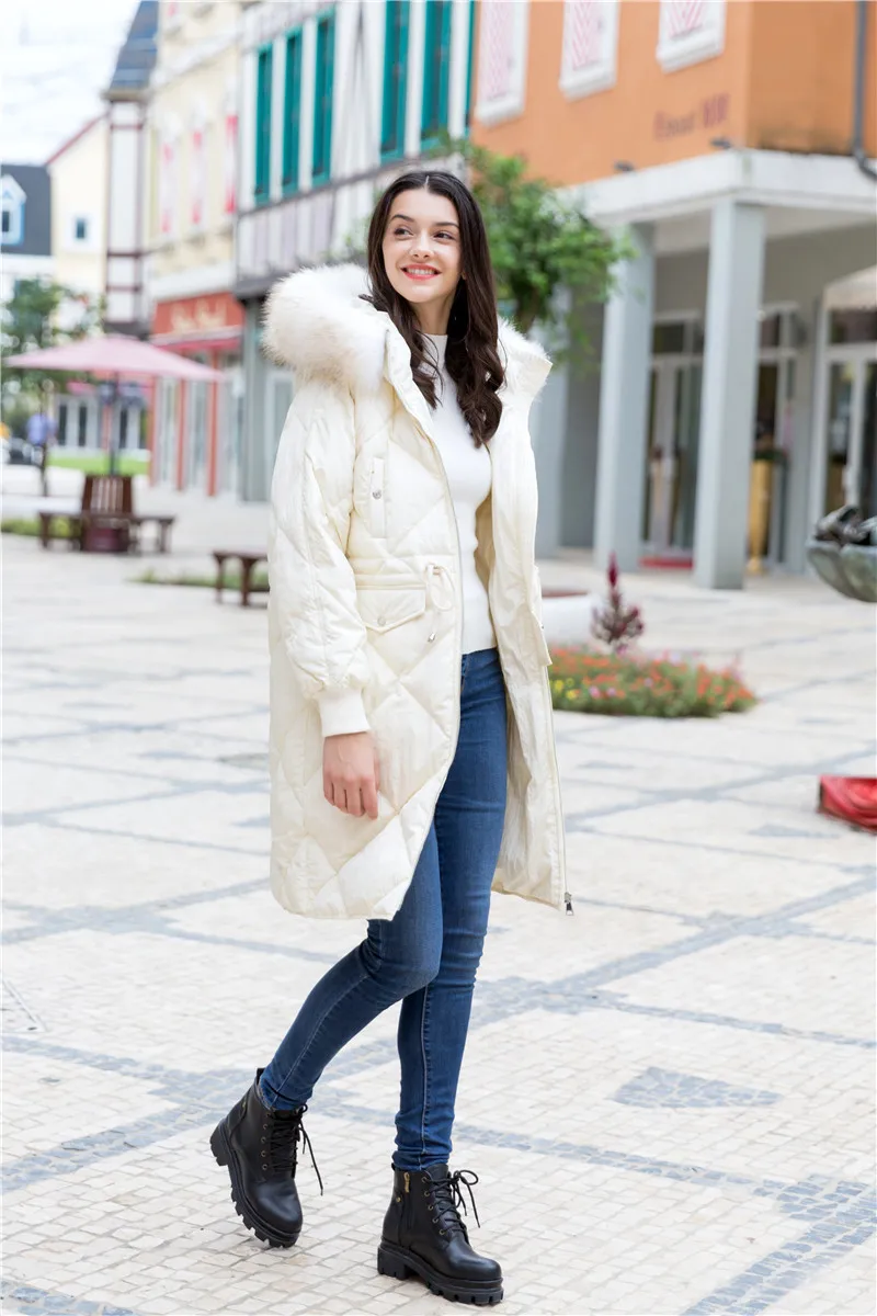Dongdaemun Thick Rhombus Thick Mid-length down Jacket Women's Waist Free Shrinkage Manufacturers a Generation of Fat