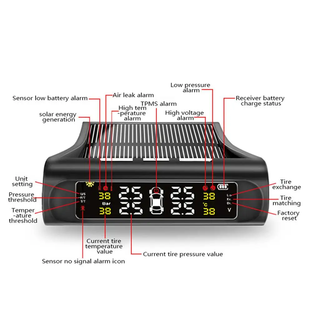 Car TPMS Tire Pressure Alarm Monitoring System Solar Powered External Sensor Digital TMPS LCD Display car tire pressure monitor car tire pressure sensor