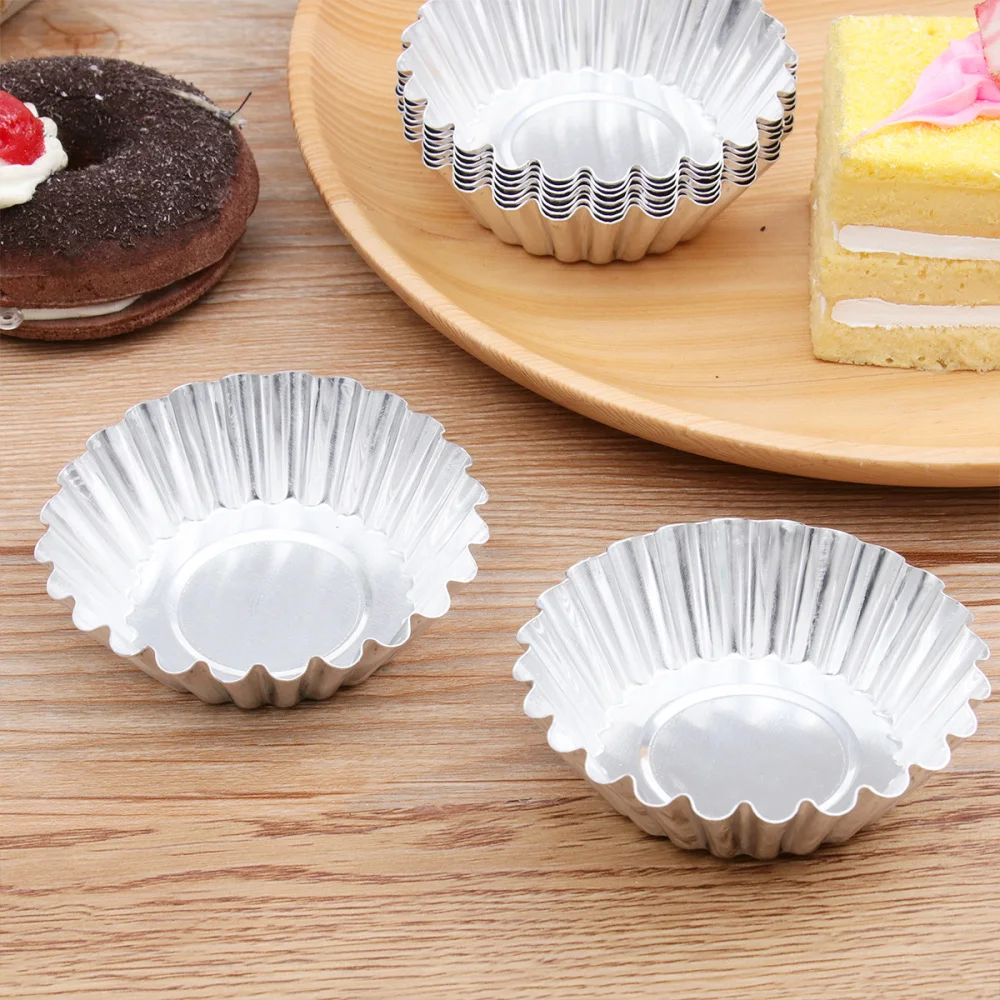 48pcs Aluminum Alloy Egg Tart Molds Thick Reusable Flower Cupcake Mold