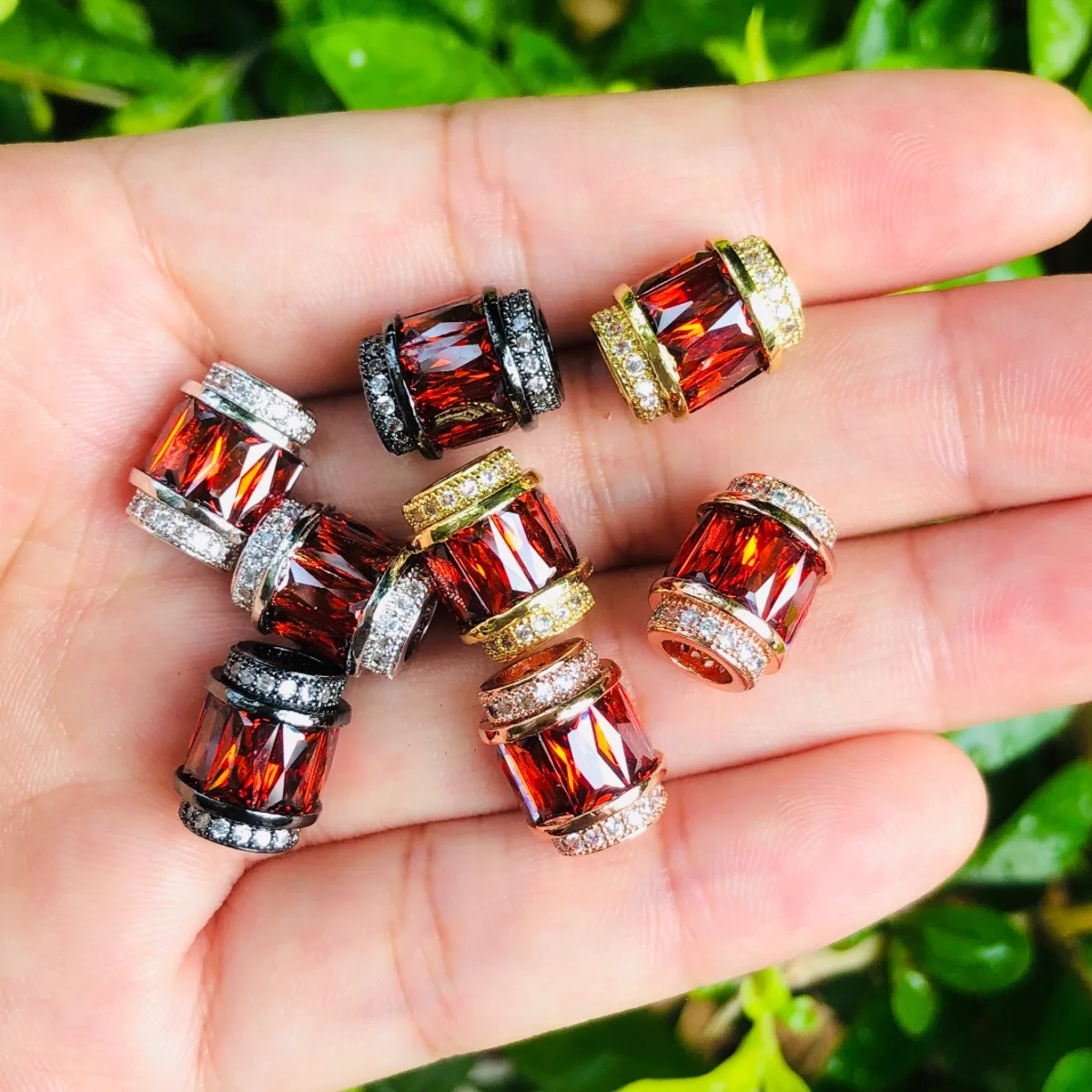10pcs 9.5x12mm Red Rhinestone Paved Hole Spacers Beads for Women Bracelet Girl Earring Necklace Handcrafts DIY Accessory Supply