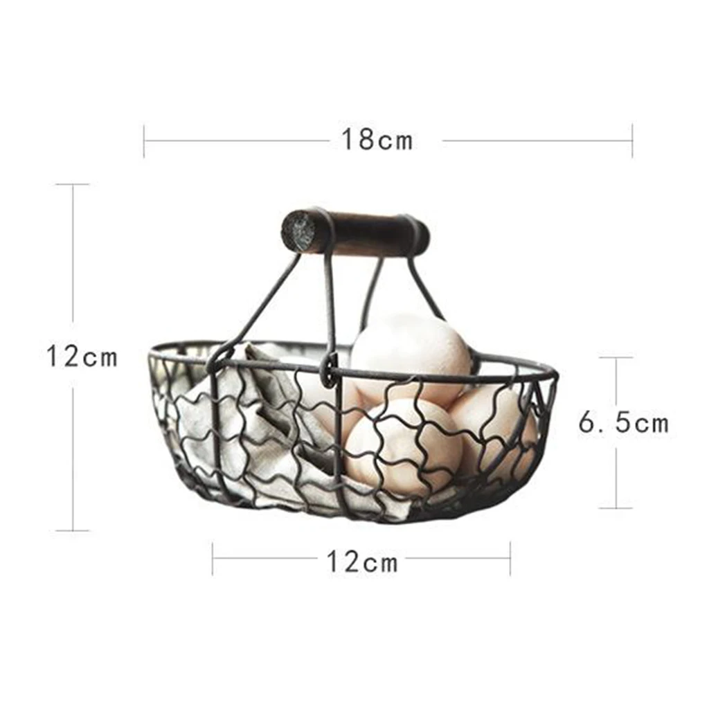 Iron Bread Basket Retro Metal Storage Basket Fruit Container with Handle Decor