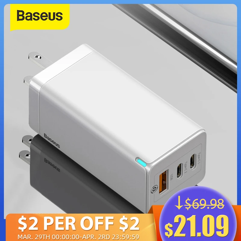 Baseus 65W GaN Charger USB Fast Charger QC 4.0 PD3.0 For iPhone 12 Samsung S10 Xiaomi PD Type C Charger Portable Quick Charge