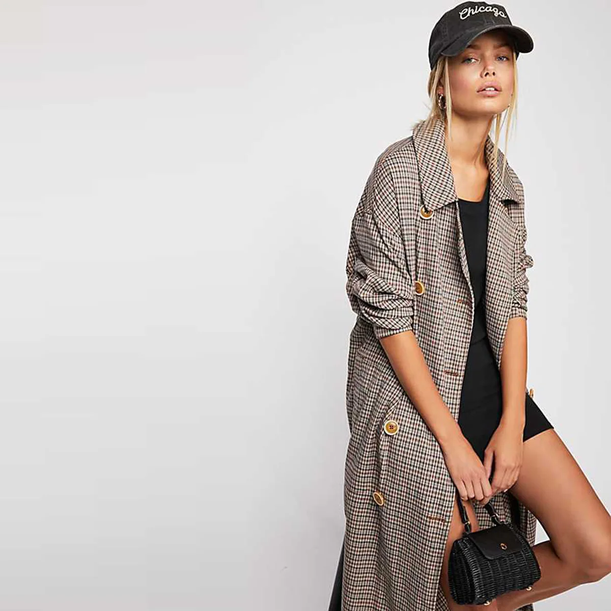 

Europe And America Retro Pattern Back Waist Pleated Double Breasted Slim Fit Significant Figure Long Trench Coat Customizable