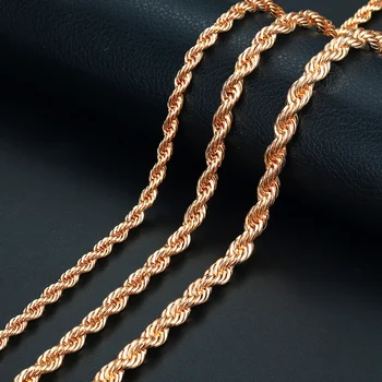 

585 Rose Gold Twisted Rope Link Chain Necklace 5mm 6mm 7mm for Women Men Pendant Fashion Jewelry Accessories CNM02