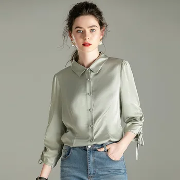 

Q190330 Acetic Acid Shirt Female Loose Temperament 2020 Pack Ol Commute Top Joker Shirt Female