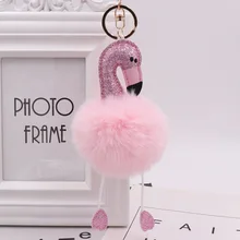 Импортные товары блесток Фламинго плюшевый брелок для ключей Глянцевая искусственная кожа искусственный Рекс кролик волос мяч сумка Подвеска женский подарок