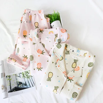 

XIFER Autumn and Winter Women Thick Air Layer Pajamas Suits Home Service Three-Layer Thickened Cotton Pajamas Women Suits