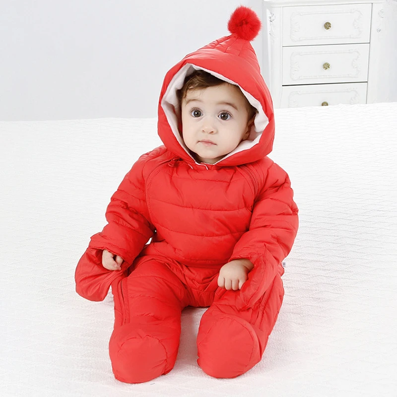 

2019 Winter Baby Boy Onesie Jumpsuits Hooded Warm Toddler Girls Rompers Cotton Children Clothes Unisex Overalls for Boy