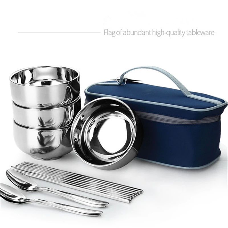 

Portable Tableware Set Stainless Steel Bowls Spoon Folding Chopsticks Cutlery Set Kitchen Tools Dinnerware Outdoor Travel Picnic