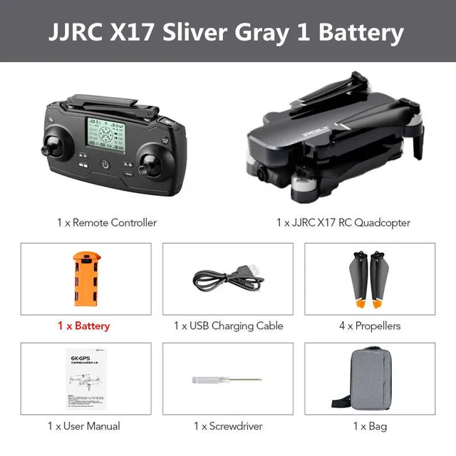 JJRC X17 GPS 6K ESC HD Camera 5G WiFi Brushless 2-Axis Gimbal Optical Flow Positioning Foldable RC Drone PRO Quadcopter RTF GIFT 1 Battery Gray