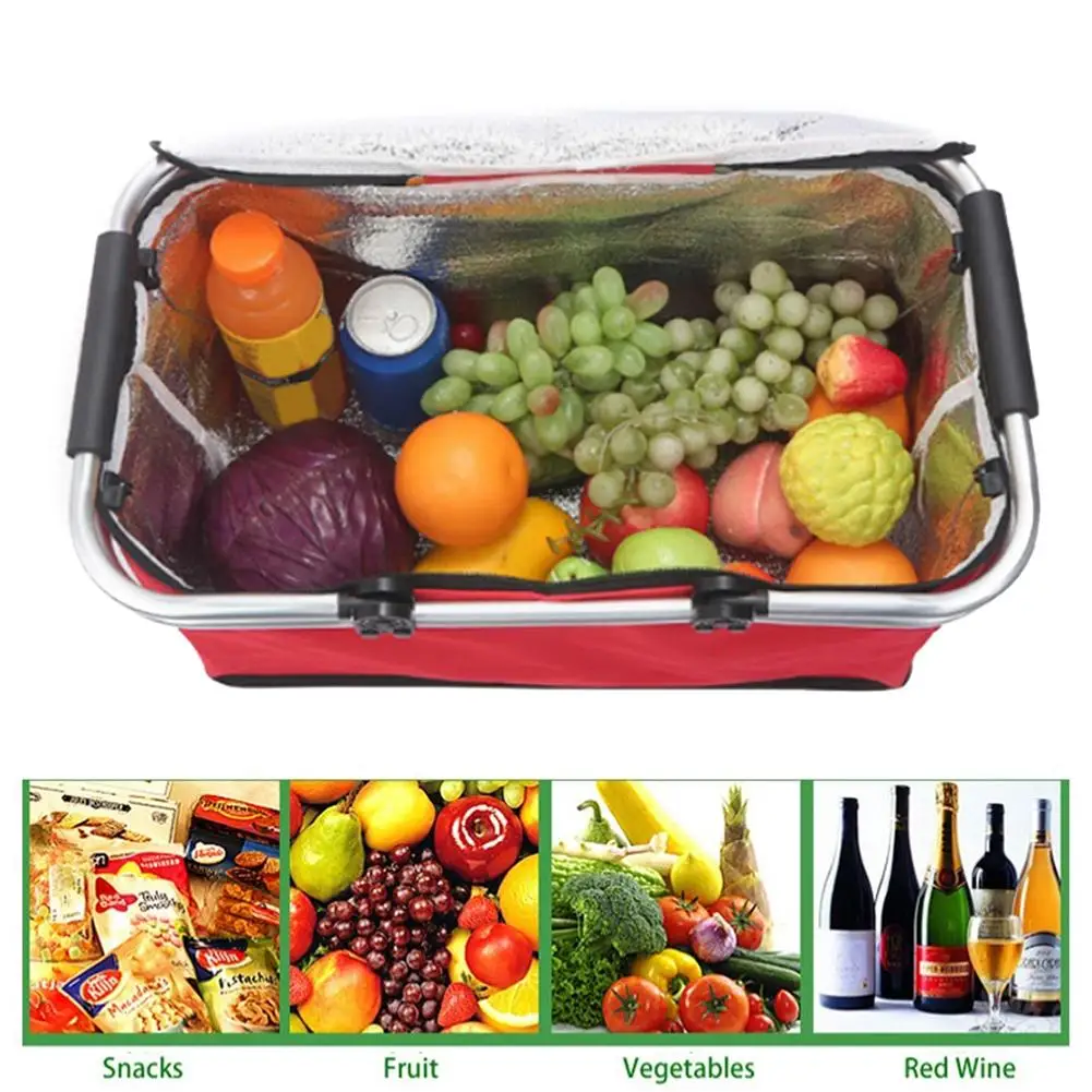 Folding shopping basket camping cooler bag 2-8 people use lunch drink heat preservation beach school picnic bag camping storage