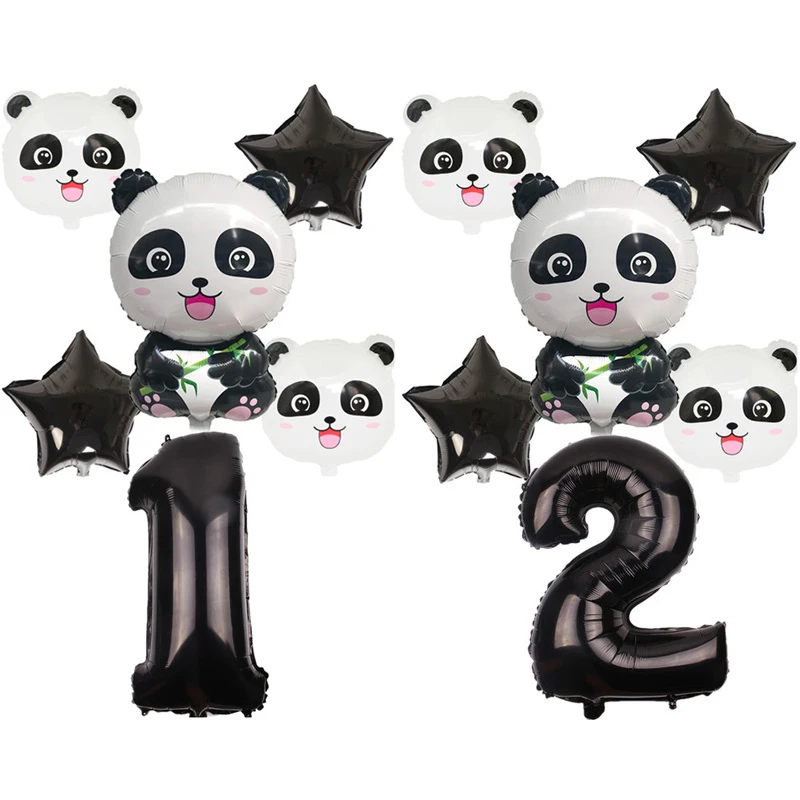 

Cartoon Panda Foil Balloon Set Kids Birthday Party Decor Animal Panda 32 Inch Black Number Balloon Jungle theme Party Kids toys