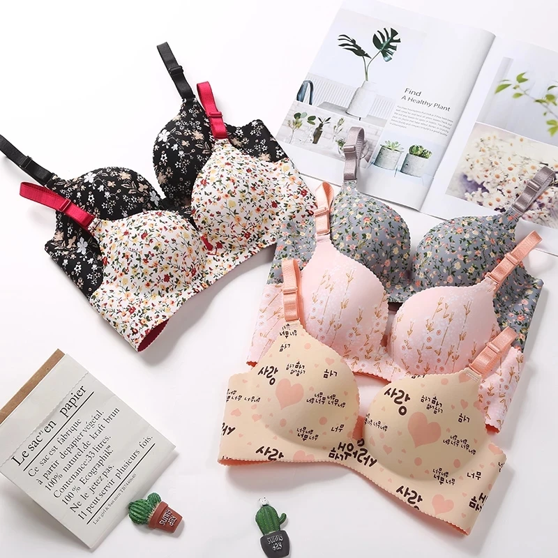 Women Flower Print Seamless Bra Sexy Lingerie Floral Push Up Bras One Piece Brasserie Underwear