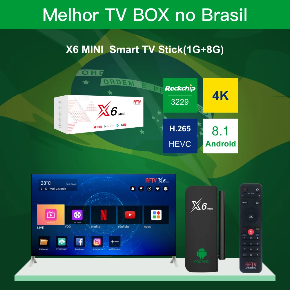 AFTV Mini Android TV Stick X6 MINI 9 0 Wifi H.265 с голосовым ассистентом Google смарт ТВ Мини