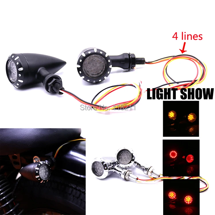 

Motorcycle Pair 10mm Black/Chrome LED Brake Blinker Light Turn Signal For Harley Cruiser Chopper Indicator Lights