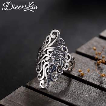 

Hot Sale 925 Sterling Silver Flower Ring Female Big Large Retro Vintage Gothic Women Jewelry Rings