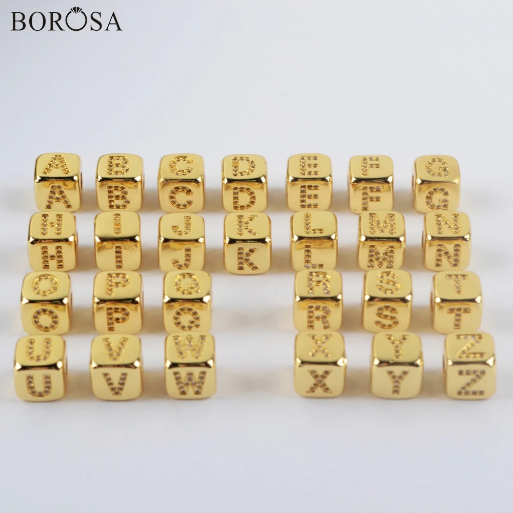BOROSA квадратные позолоченные буквы CZ бусины 10 шт. медные бусины аксессуары DIY для ожерелья и браслетов ювелирных изделий WX1285