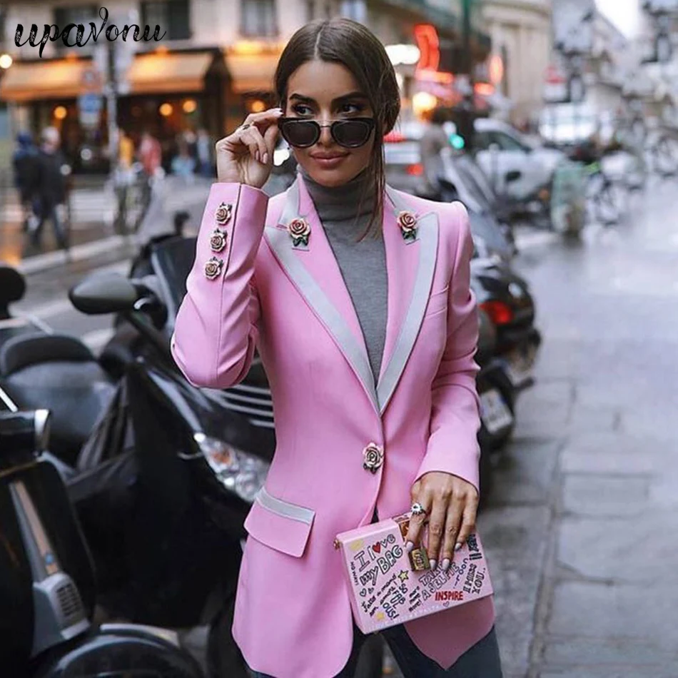 

2019 New Pink Cute Flower Long Sleeve Jacket Coat Summer Autumn Spring Sexy Evening Party Bodycon Wholesale Womens Clothing