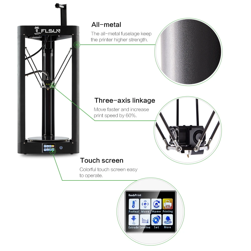 FLSUN QQ S 3D принтер Kossel автоматическое выравнивание Тепловая кровать нити