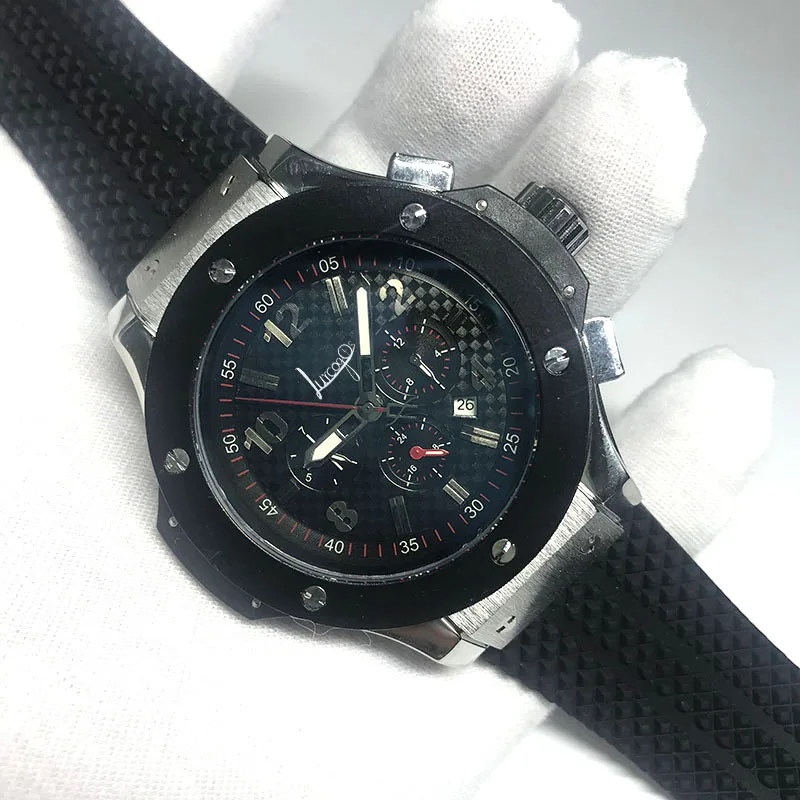 

Luxury watches men black big size Automatic self-winding glide smooth second hand all sub dials works good quality
