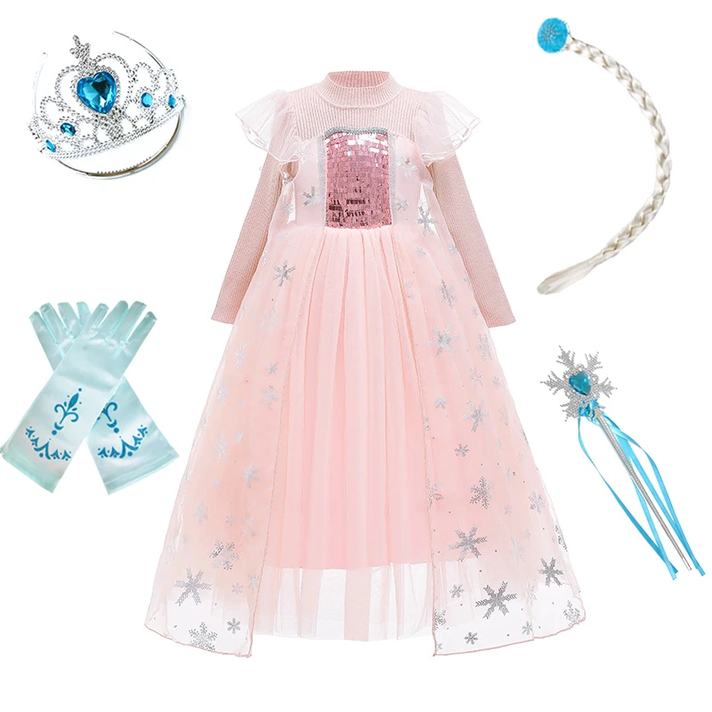 Осеннее платье принцессы Эльзы для девочек; детский маскарадный костюм Снежной Королевы; одежда Эльзы; детская Карнавальная одежда для рождественской вечеринки и аксессуары