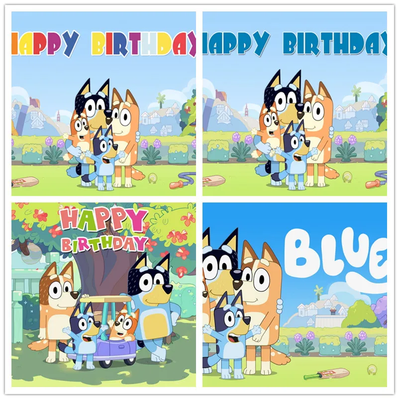 Детский фон для фотосъемки Bluey с изображением семейных мультяшных счастливых