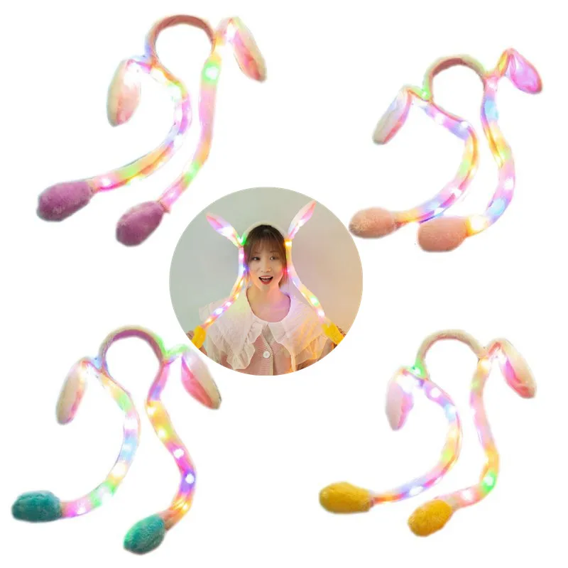 

Women Girls Cute LED Light Up Rabbit Headband with Airbag Moving Ears Children Bunny Long Plush Hair Hoop Party Photo Props