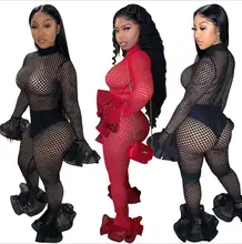 Autumn Flare Sleeve Hollow Out Rompers See Through mesh Jumpsuit One Piece Long Sleeve Ruffles Playsuits Fishnet Beach Overalls Autumn Flare Sleeve Hollow Out Rompers See Through mesh Jumpsuit One Piece Long Sleeve Ruffles Playsuits Fishnet Beach Overalls