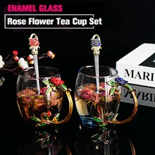 Красота и Новинка эмалированная чашка для кофе кружка цветок чай стеклянные чашки для горячих и холодных напитков чайная чашка ложка набор для дома свадебный подарок