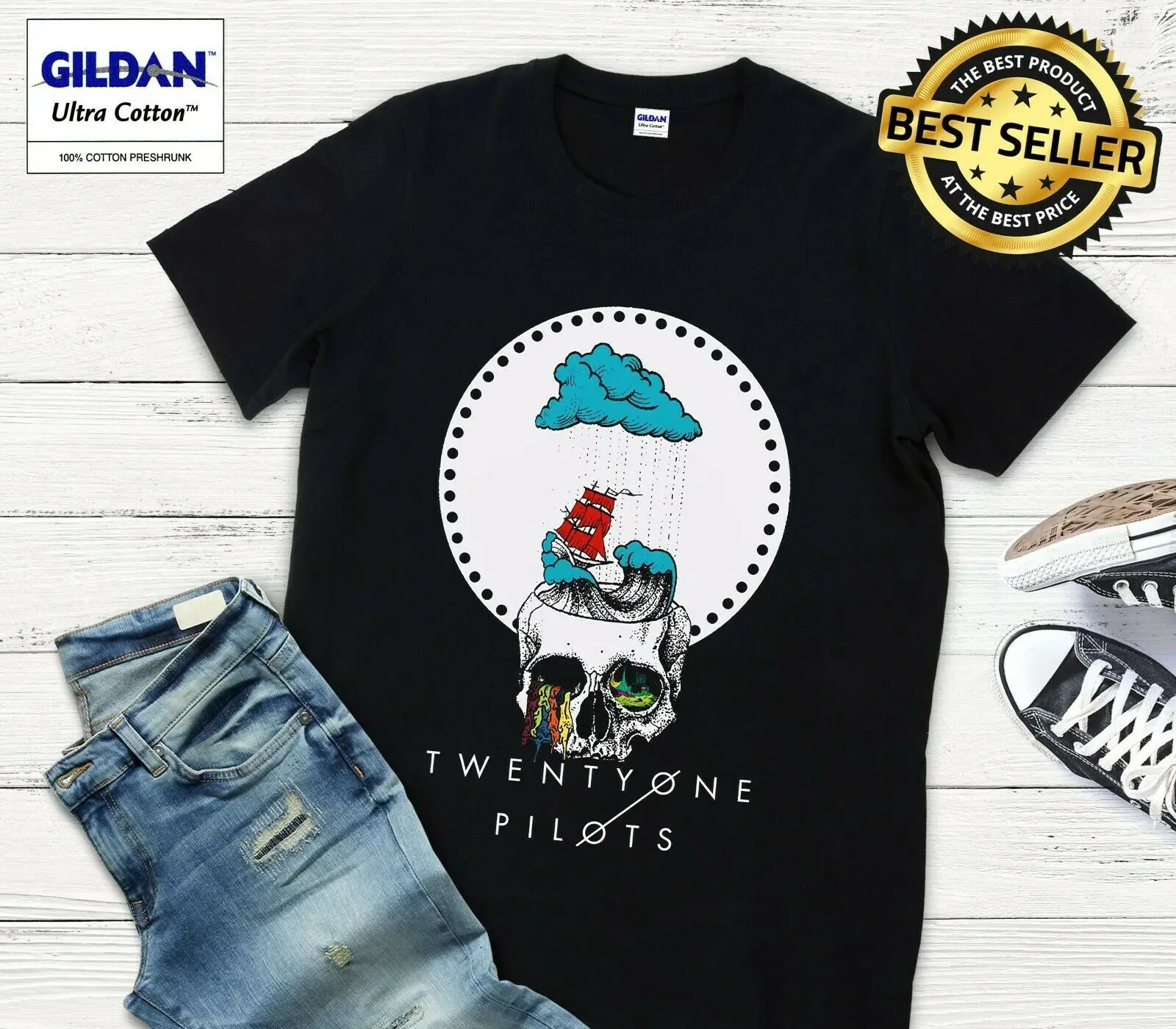 

New Twenty One Pilots Rare Unisex T Shirt Ride Skull Blood Sea