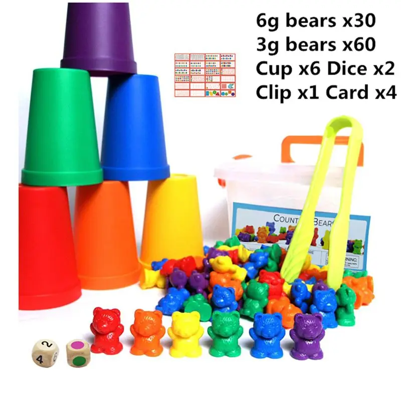

60pcs Counting Bears With Stacking Cups - Montessori Rainbow Matching Game