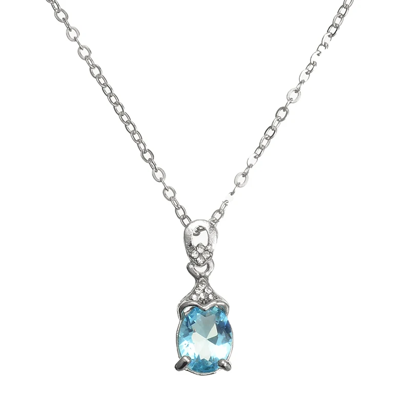 Valentine Lover Gift Classic Charming Natural Stone Blue Crystal Long Chain Necklace Women Wedding Silver Jewelry Shellhard