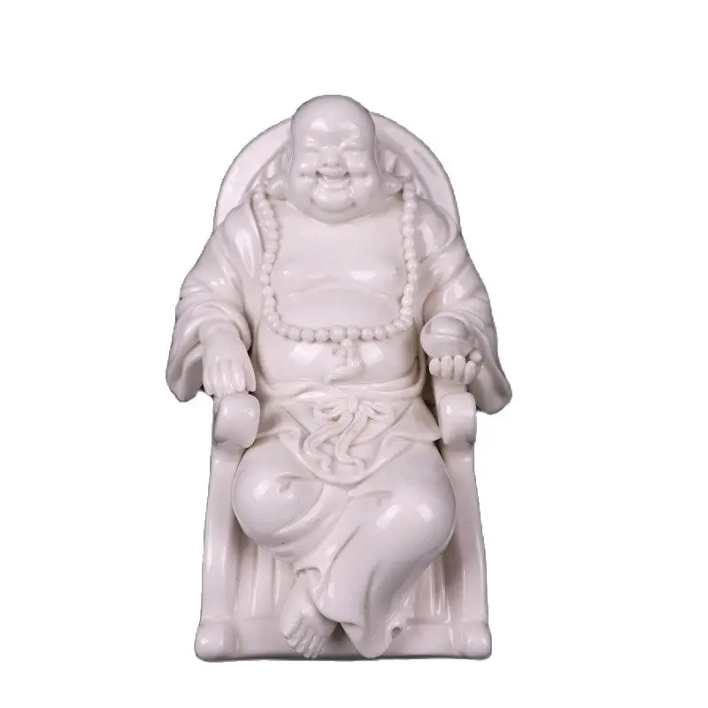 

China Old Porcelain Dehua Rocking Chair Buddha White Porcelain Sculpture