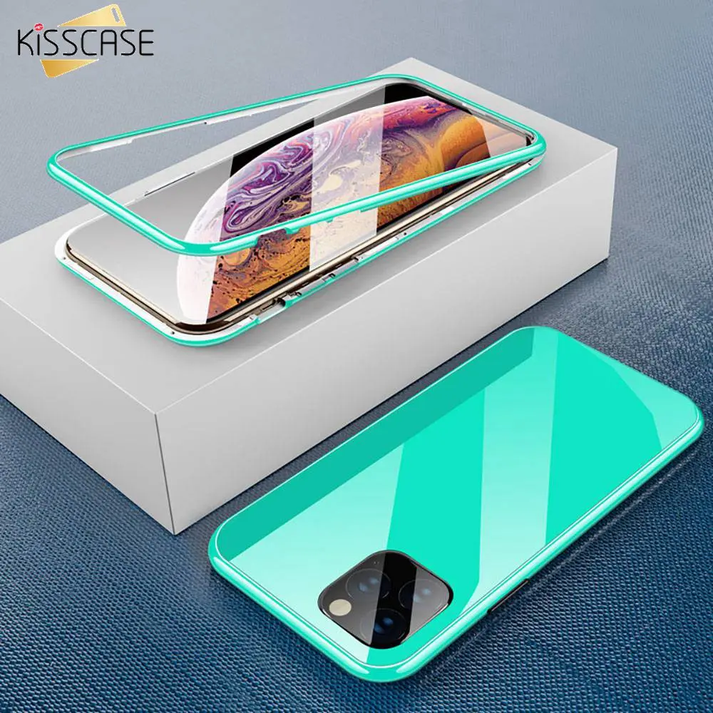 KISSCASE Colorful Phone Case Magnetic Adsorption For iPhone 11 XS Pro Max XR X 7 8 Plus Luxury Tempered Glass Back |