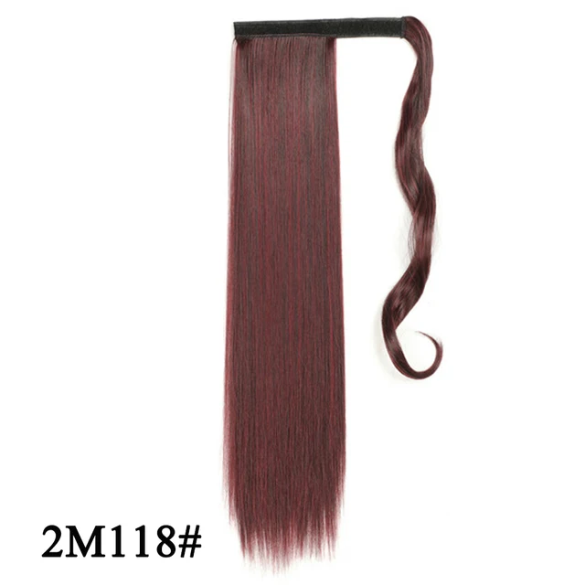 Leeons 20'' Synthetic Ponytail Hair pieces Heat Resistant Fiber Straight Ribbon Clip In Hair Extension 21 colors Brown Black 2m118
